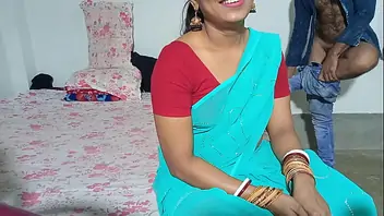 Indian blue saree bhabhi