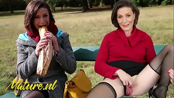 French milf eats her lunch outside before leaving with a stranger getting ass fucked