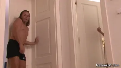 Granpa fucks brunette hottie after shower