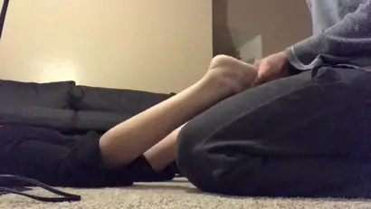 Reverse footjob and cuming on wife soles