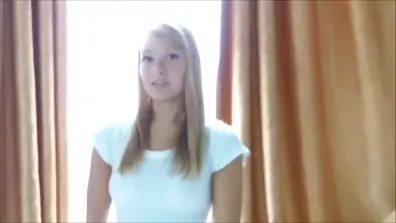 Hot blonde college girl striptease and fuck