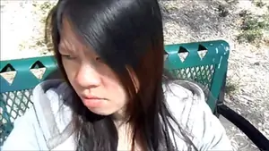 Azn swallows my seed in the park after breakfast