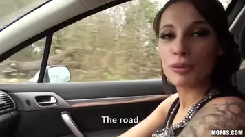 Stranded frenchie fucks in the car
