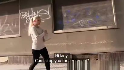Blonde is fucked on all fours outside in public