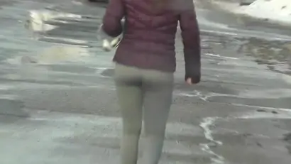 Spandex college buns trigger public ejaculation