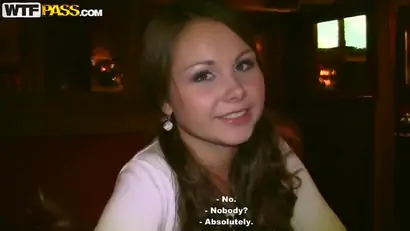 Young looking brunette mystica sucks cock in public