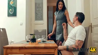 Small titted brunette is professionally cheating on her bf in the next room 17 min