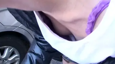 Downblouse video of perky small boobs without a bra