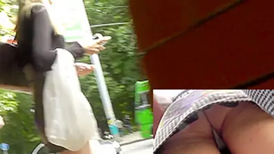 Hottie s butt covered with pantyhose in super upskirt