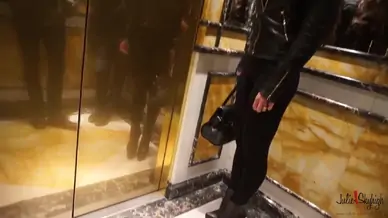 Julie skyhigh in hot sexy legging hotel hall walking heels