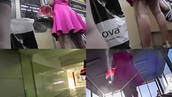 Candid upskirt porn with a blonde in a public place