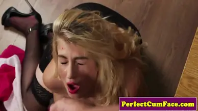 Busty british babe cocksucking until facial 6 min