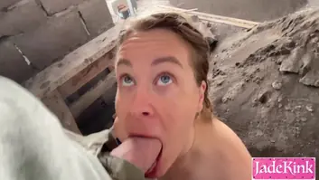 Street slut used and fucked on under construction site with admin kink