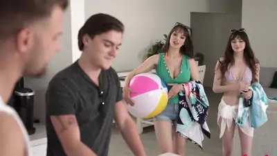 Group sex on a big sofa ended with a general orgasm