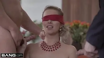 Blindfolded surprise threesome